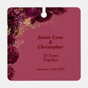 Burgundy Floral Wedding Jubileum Metalen Ornament