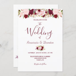 Burgundy Floral Wedding Kaart