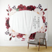 Burgundy Floral Wedding Photo Backdrop Wandkleed (In Situ (horizontaal))