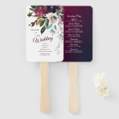 Burgundy Floral Wedding Programme Handwaaier (Voorkant en achterkant)