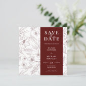 Burgundy Floral Wedding QR Code Save The Date (Debout devant)
