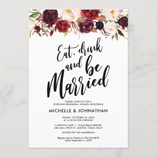 Burgundy Floral Wedding Rehearsal Dinner Invites Kaart