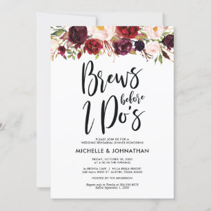 Burgundy Floral Wedding Rehearsal Dinner Invites Kaart
