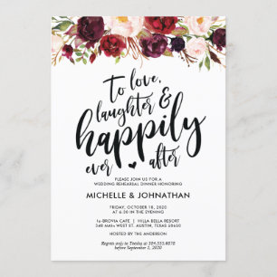 Burgundy Floral Wedding Rehearsal Dinner Invites Kaart