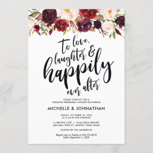 Burgundy Floral Wedding Rehearsal Dinner Invites Kaart