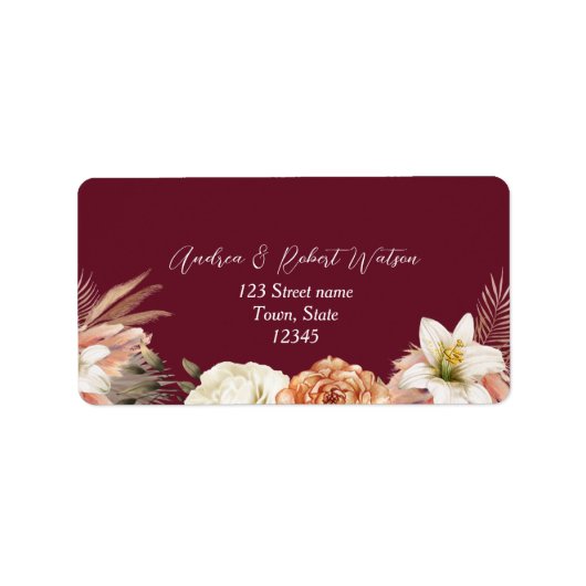 Burgundy Floral Wedding Return Address Label (Voorkant)