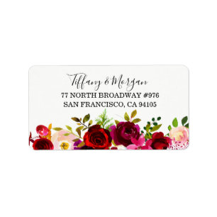 Burgundy Floral Wedding Return-adreslabel Etiket