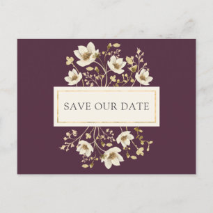 Burgundy Floral Wedding Save the Date Aankondigingskaart