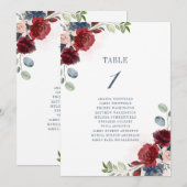 Burgundy Floral Wedding Table Number 1 Kaart (Voorkant / Achterkant)