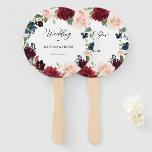 Burgundy Floral Wedding Welcome Hand Fan Handwaaier