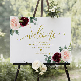 Burgundy Floral Wedding Welcome Sign Poster