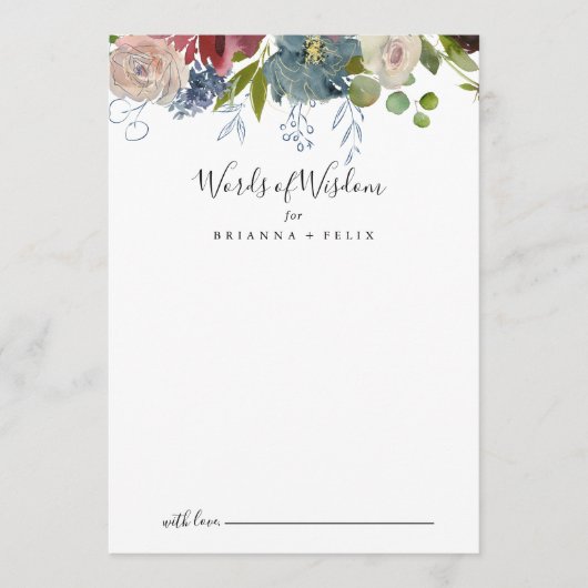 Burgundy Floral Wedding Words of Wisdom Advieskaart (Voorkant)