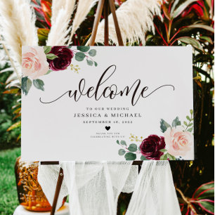 Burgundy Floral Welcome Mariage Poster