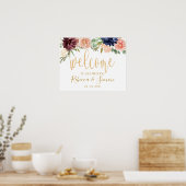 Burgundy Floral Welcome Wedding Sign Poster (Keuken)