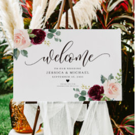 Burgundy Floral Welcome Wedding Sign Poster