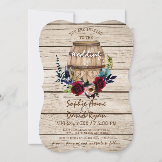 Burgundy Floral Wine Barrel Fall Wedding Kaart (Voorkant)