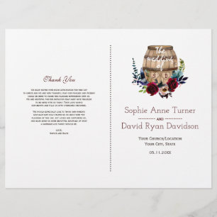 Burgundy Floral Wine Barrel Fall Wedding Programme Flyer