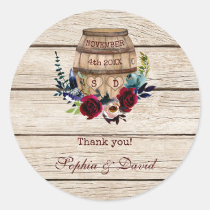 Burgundy Floral Wine Barrel Fall Wedding Ronde Sticker