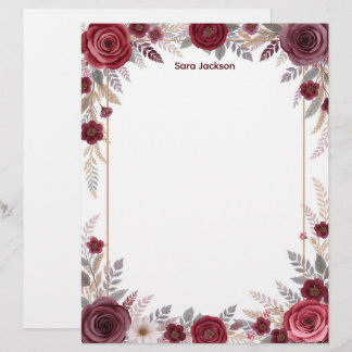 Burgundy Floral with Gray Accents Stationery Paper Briefhoofd