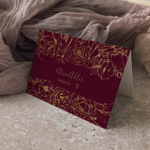 Burgundy florale dorée et Mariage or Cartes de pla