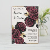 burgundy florale invitations noires et or mariage (Debout devant)