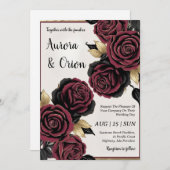 burgundy florale invitations noires et or mariage (Devant / Derrière)