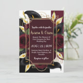 burgundy florale invitations noires et or mariage (Debout devant)