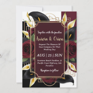 burgundy florale invitations noires et or mariage