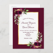 Burgundy florals Gold boho bruiloft Briefkaart (Voorkant / Achterkant)