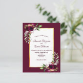 Burgundy florals Gold boho bruiloft Briefkaart (Staand voorkant)