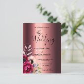 Burgundy florals koper bruiloft briefkaart (Staand voorkant)