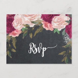 burgundy florals mariage carte postale rsvp