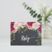 burgundy florals mariage carte postale rsvp (Debout devant)