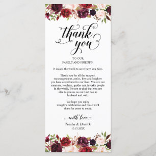 Burgundy Florals, plaats het plaatsen Dank u Kaart