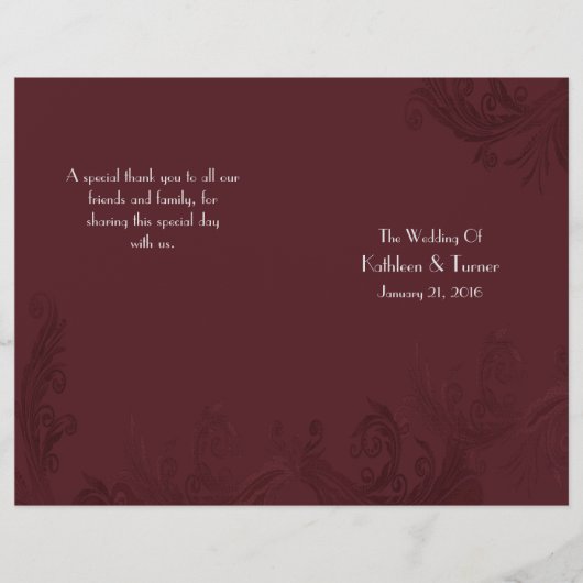 Burgundy Flourish Wedding Programme (Voorkant)