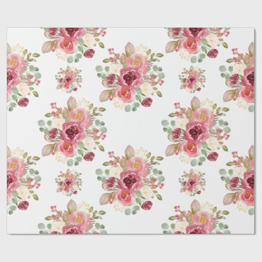 Burgundy Flower-cadeauomslag, verjaardagscadeauoms Cadeaupapier (Vlak)