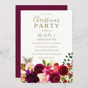 Burgundy Flowers Kantoor Work Kerstparty Kaart