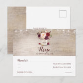 Burgundy Flowers Mason Jar Rustic RSVP Briefkaart (Voorkant / Achterkant)