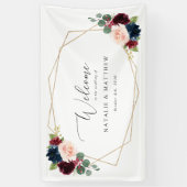 Burgundy Flowers, Navy Flowers, Weddenschap Welkom Spandoek (Verticaal)