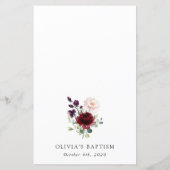 Burgundy Flowers, Pink Flowers, Baptism Menu (Achterkant)