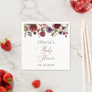 Burgundy Flowers, Pink Flowers, Boho, Baby shower Servet