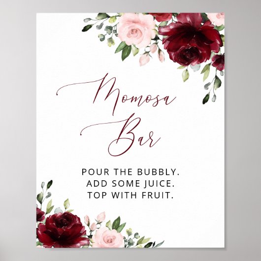 Burgundy Flowers, Pink Flowers, Boho, Momosa Bar Poster (Voorkant)