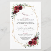 Burgundy Flowers, Red Flowers, Bridal Shower Menu (Devant)