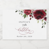 Burgundy Flowers, Red Flowers, Greenery, Birthday Sparkling Wijnetiket (Enkel label)