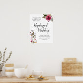 Burgundy Flowers Unplugged Wedding Ceremony Poster (Keuken)