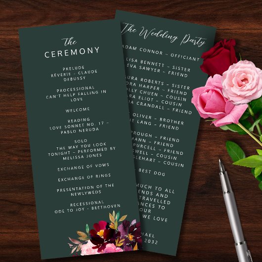 Burgundy Forest Green Blush Floral Waterverf Programma