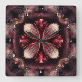 Burgundy Fractal Clock Vierkante Klok