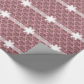 Burgundy Frosted Orchid Damask met Snowflake Cadeaupapier (Hoek)