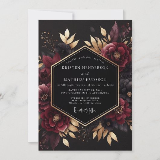 Burgundy Gilded Noir Wedding Kaart (Voorkant)