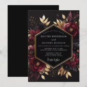 Burgundy Gilded Noir Wedding Kaart (Voorkant / Achterkant)